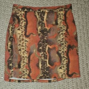 WinWin Orange and Brown Patterned Pencil Skirt